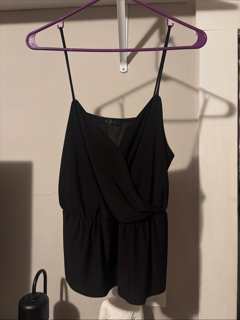 Sleek Black Draped Surplice Cami with Adjustable Spaghetti Straps
